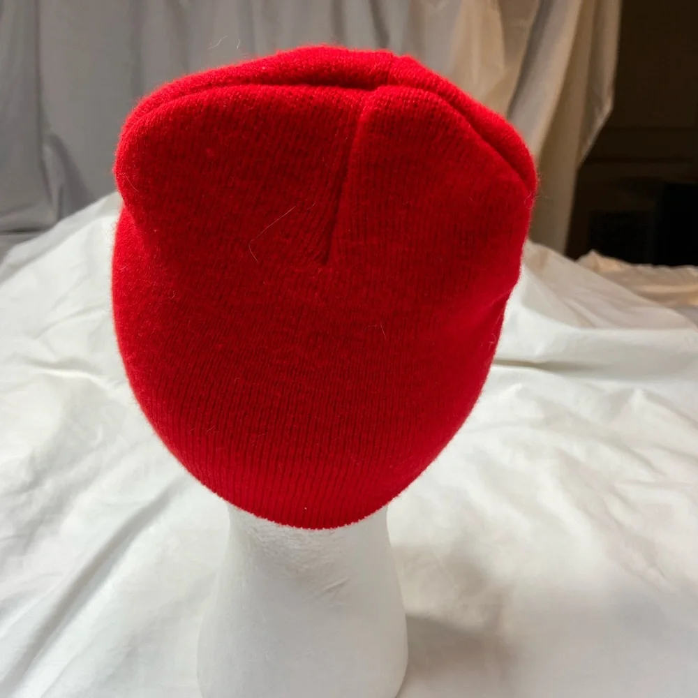 Red Knit Beanie with Blue 'B' Embroidery